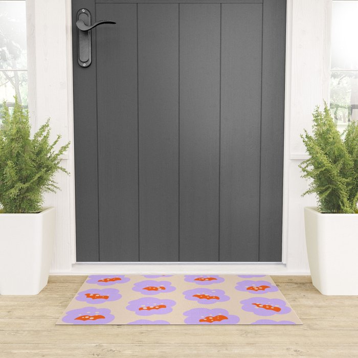 Bold Floral Toss Lavender Purple, Tangerine Orange, Cream Ivory, Playful Home Decor Welcome Mat Gallery Image 3
