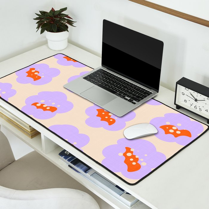 Bold Floral Toss Lavender Purple, Tangerine Orange, Cream Ivory, Playful Home Decor Desk Mat Gallery Image 2