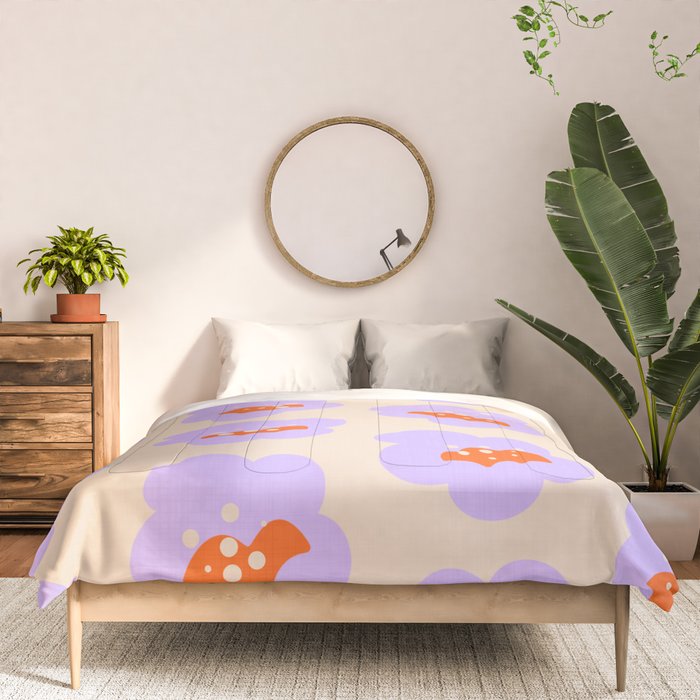 Bold Floral Toss Lavender Purple, Tangerine Orange, Cream Ivory, Playful Home Decor Comforter Gallery Image 3