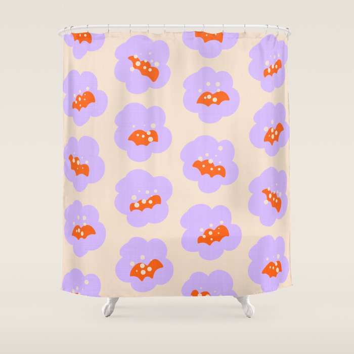 Bold Floral Toss Lavender Purple, Tangerine Orange, Cream Ivory, Playful Home Decor Shower Curtain Gallery Image 1