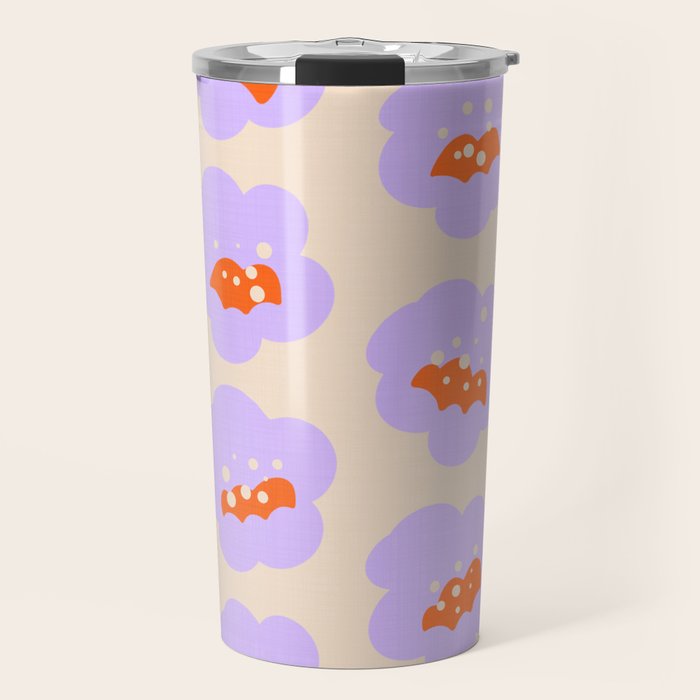 Bold Floral Toss Lavender Purple, Tangerine Orange, Cream Ivory, Playful Home Decor Travel Mug Gallery Image 1