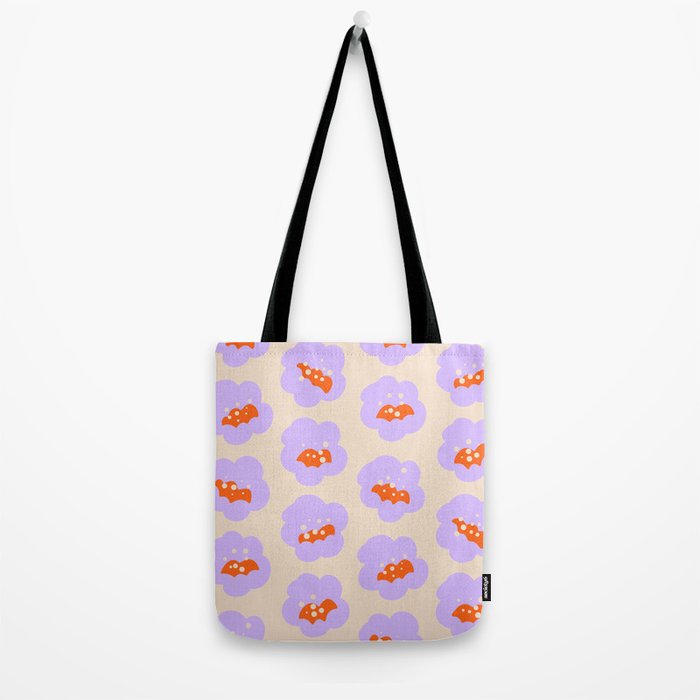 Bold Floral Toss Lavender Purple, Tangerine Orange, Cream Ivory, Playful Home Decor Tote Bag Gallery Image 2