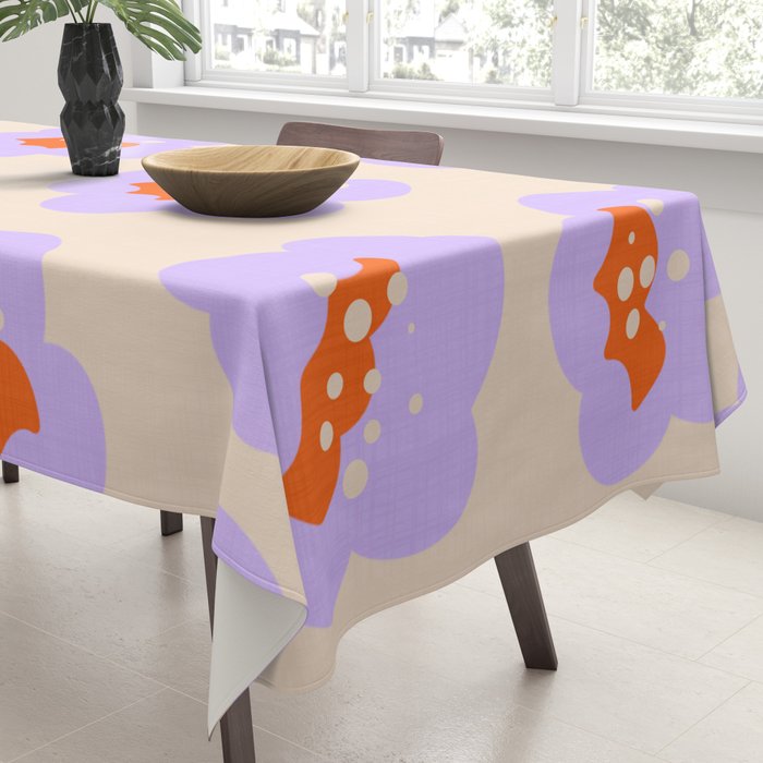 Bold Floral Toss Lavender Purple, Tangerine Orange, Cream Ivory, Playful Home Decor Tablecloth Gallery Image 3