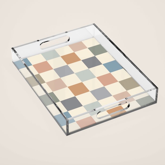 Blue & Beige Neutral Checker Acrylic Tray Gallery Image 1