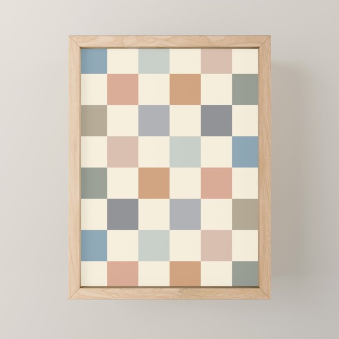 Blue & Beige Neutral Checker Mini Art Print Gallery Image 1
