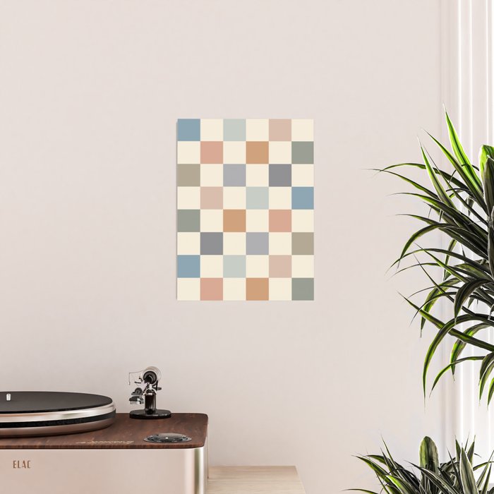 Blue & Beige Neutral Checker Poster Gallery Image 2