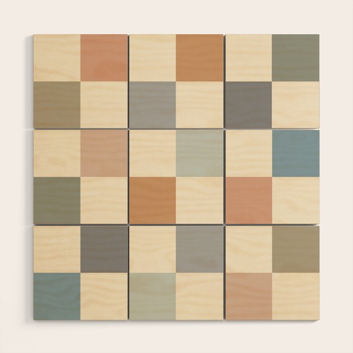 Blue & Beige Neutral Checker Wood Wall Art Gallery Image 1