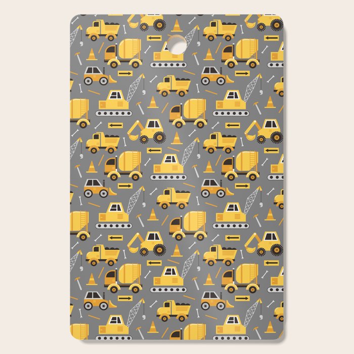Construction Trucks on Gray Cutting Board Gallery Image 1