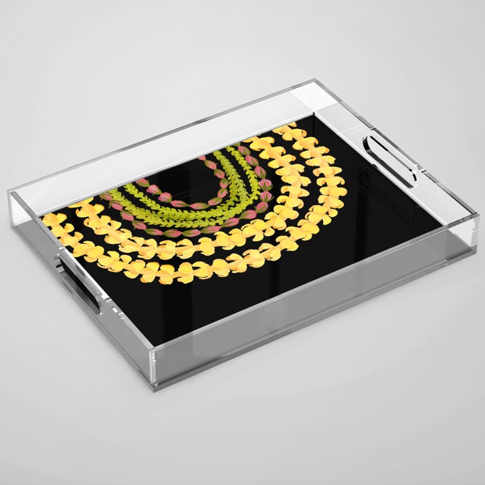 Lei Drape Puakenikeni Palaka Lokelani on black Acrylic Tray Gallery Image 1