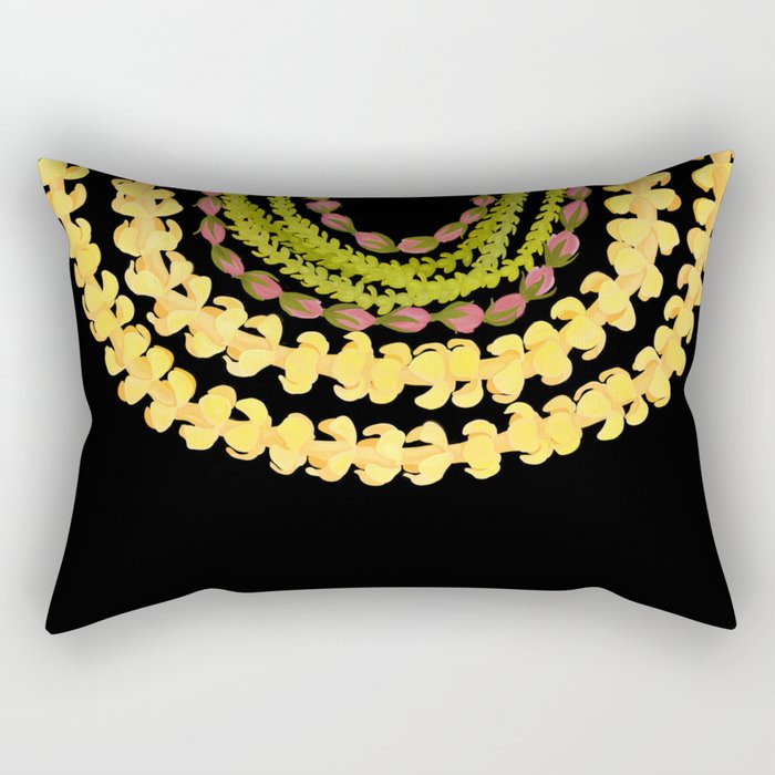 Lei Drape Puakenikeni Palaka Lokelani on black Rectangular Pillow Gallery Image 1