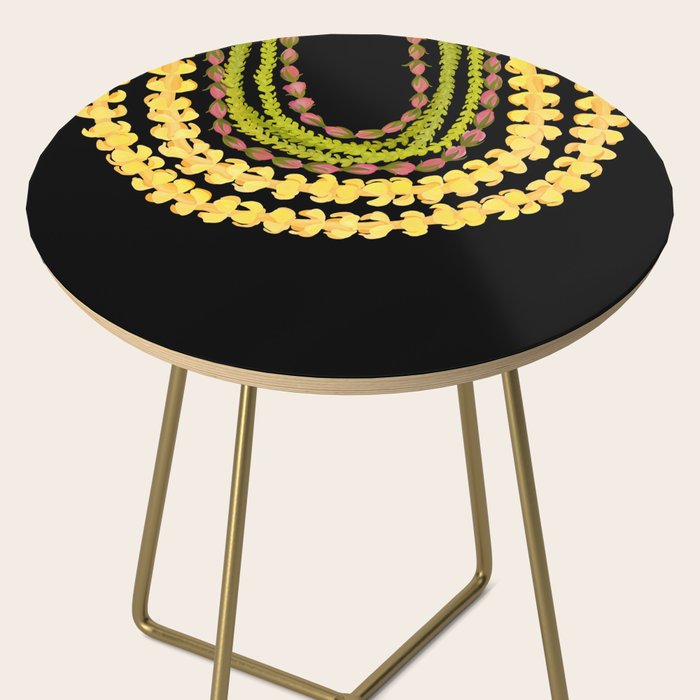 Lei Drape Puakenikeni Palaka Lokelani on black Side Table Gallery Image 2