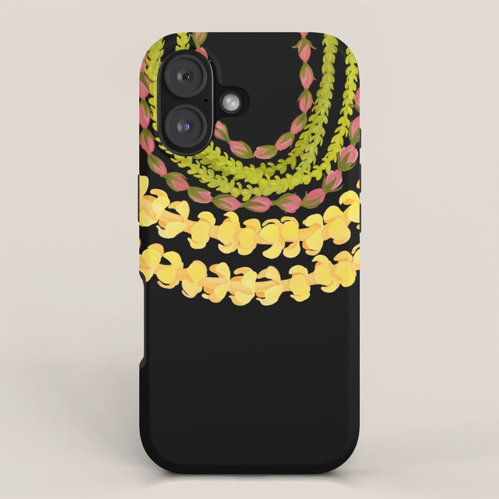 Lei Drape Puakenikeni Palaka Lokelani on black iPhone Case Gallery Image 1