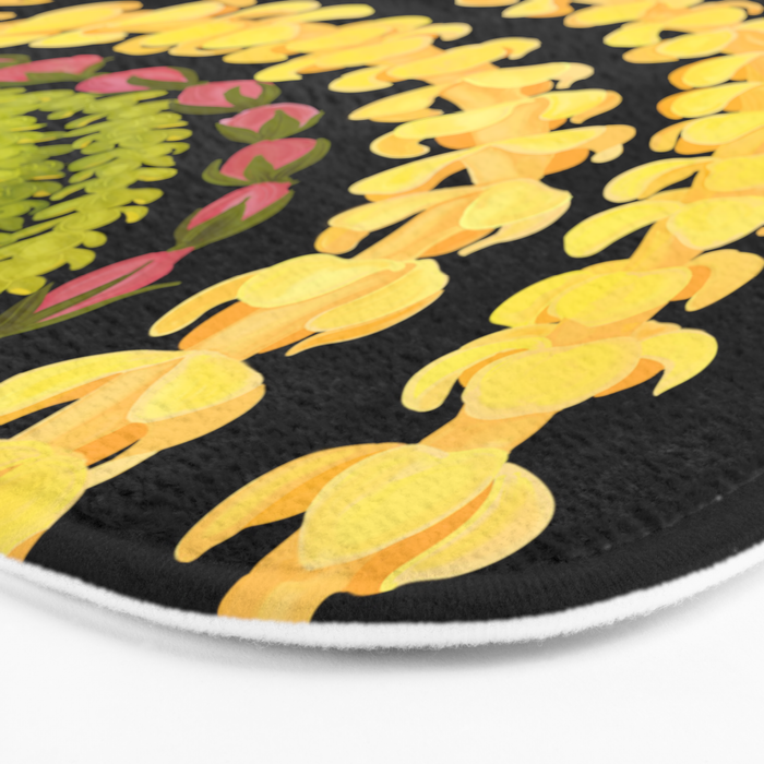 Lei Drape Puakenikeni Palaka Lokelani on black Bath Mat Gallery Image 3