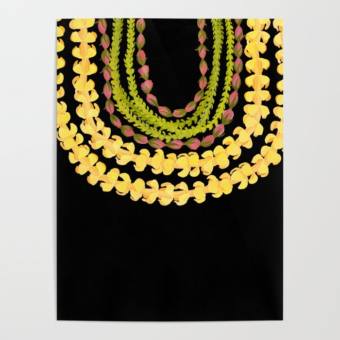 Lei Drape Puakenikeni Palaka Lokelani on black Poster Gallery Image 4