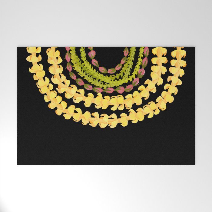 Lei Drape Puakenikeni Palaka Lokelani on black Welcome Mat Gallery Image 1