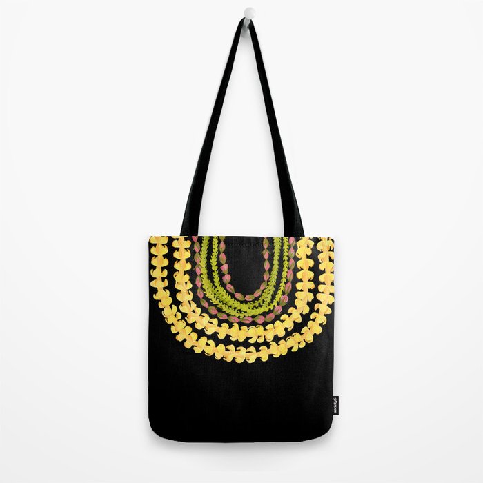 Lei Drape Puakenikeni Palaka Lokelani on black Tote Bag Gallery Image 2