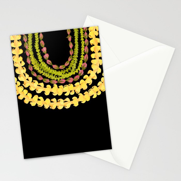 Lei Drape Puakenikeni Palaka Lokelani on black Stationery Card Gallery Image 2