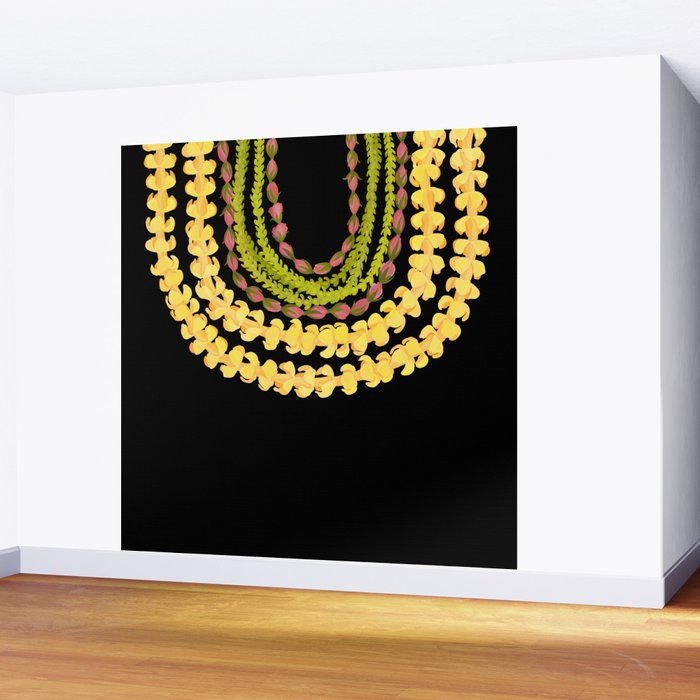 Lei Drape Puakenikeni Palaka Lokelani on black Wall Mural Gallery Image 2