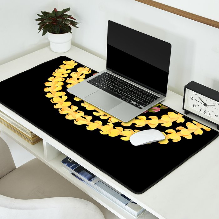Lei Drape Puakenikeni Palaka Lokelani on black Desk Mat Gallery Image 2