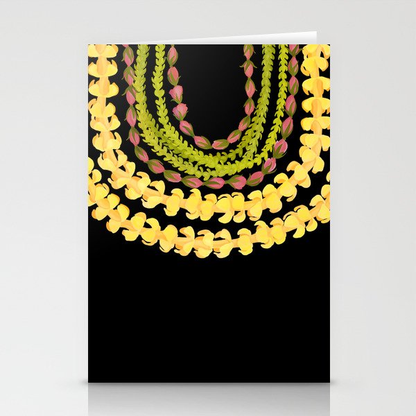 Lei Drape Puakenikeni Palaka Lokelani on black Stationery Card Gallery Image 2
