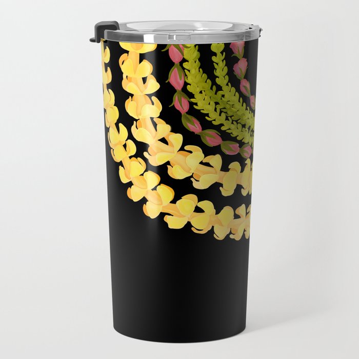 Lei Drape Puakenikeni Palaka Lokelani on black Travel Mug Gallery Image 3