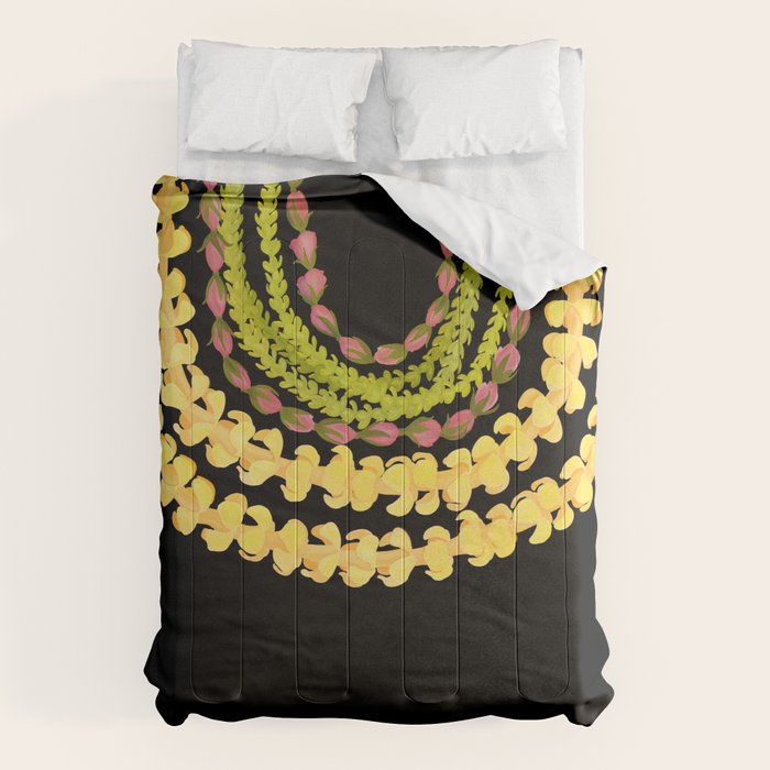 Lei Drape Puakenikeni Palaka Lokelani on black Comforter Gallery Image 6