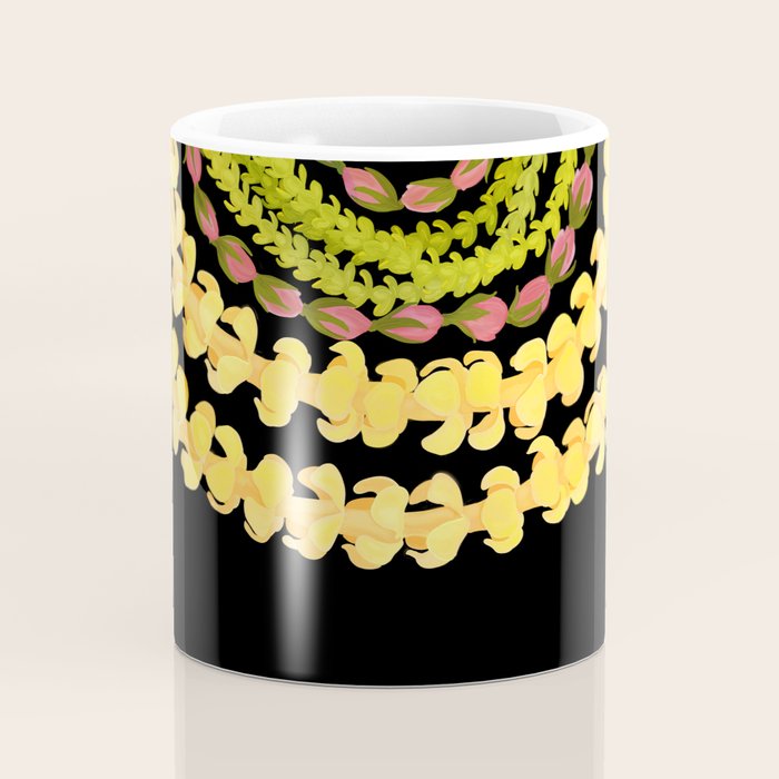 Lei Drape Puakenikeni Palaka Lokelani on black Coffee Mug Gallery Image 4