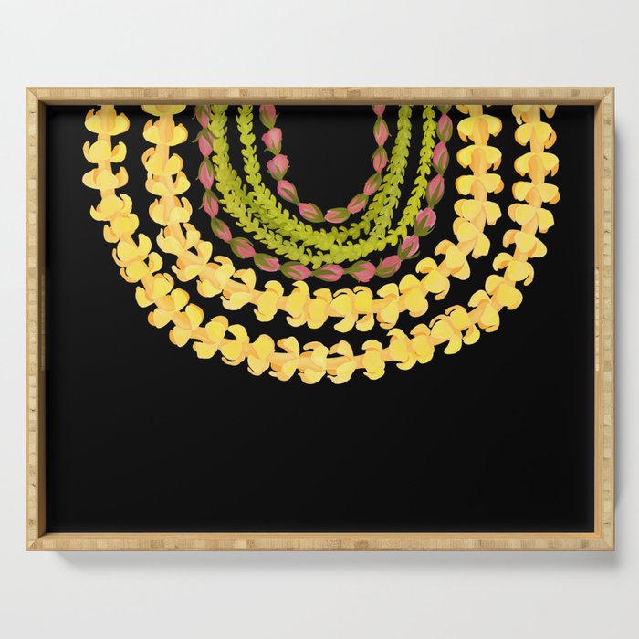Lei Drape Puakenikeni Palaka Lokelani on black Serving Tray Gallery Image 1