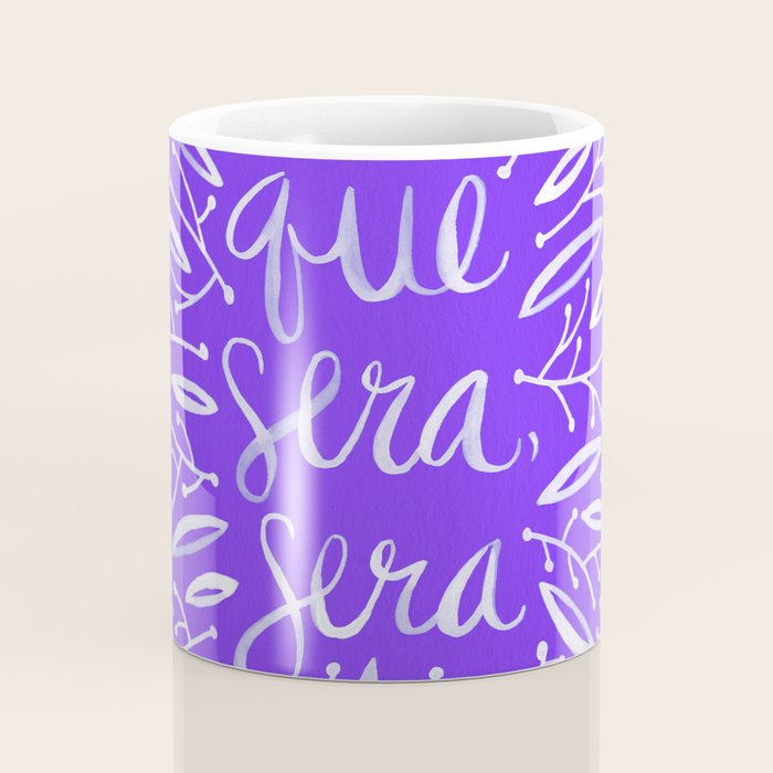 Whatever Will Be Will Be - Illustrated - White Ink on Lavender Coffee Mug Gallery Image 4