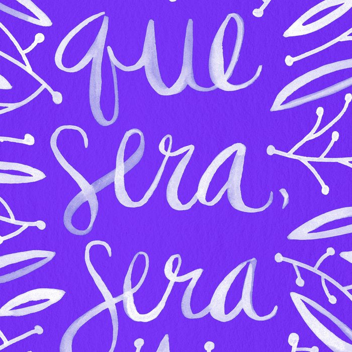 Whatever Will Be Will Be - Illustrated - White Ink on Lavender Coffee Mug Gallery Image 2