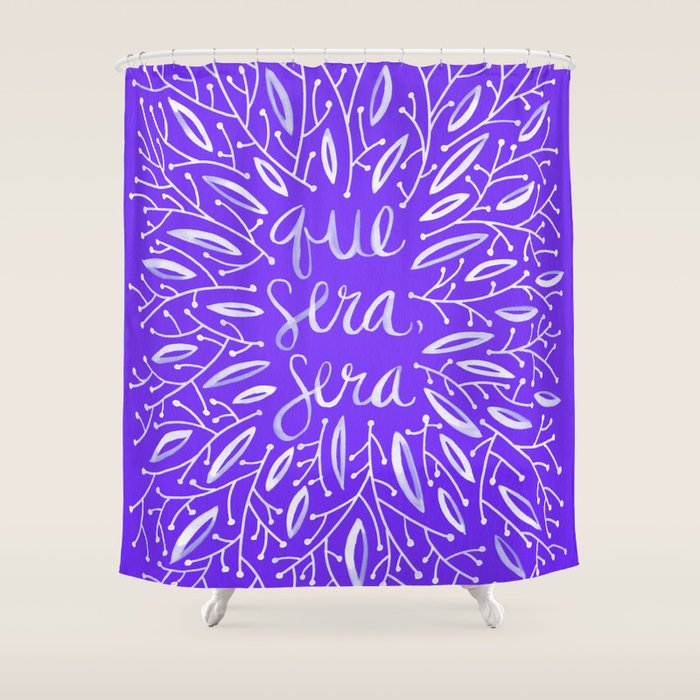 Whatever Will Be Will Be - Illustrated - White Ink on Lavender Shower Curtain Gallery Image 1