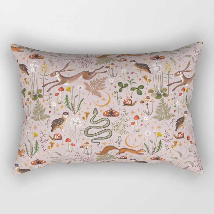 Enchanted Magical Midnight Forest Animals Blush III Rectangular Pillow Gallery Image 2