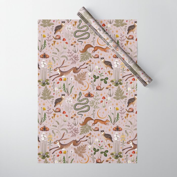 Enchanted Magical Midnight Forest Animals Blush III Wrapping Paper Gallery Image 1