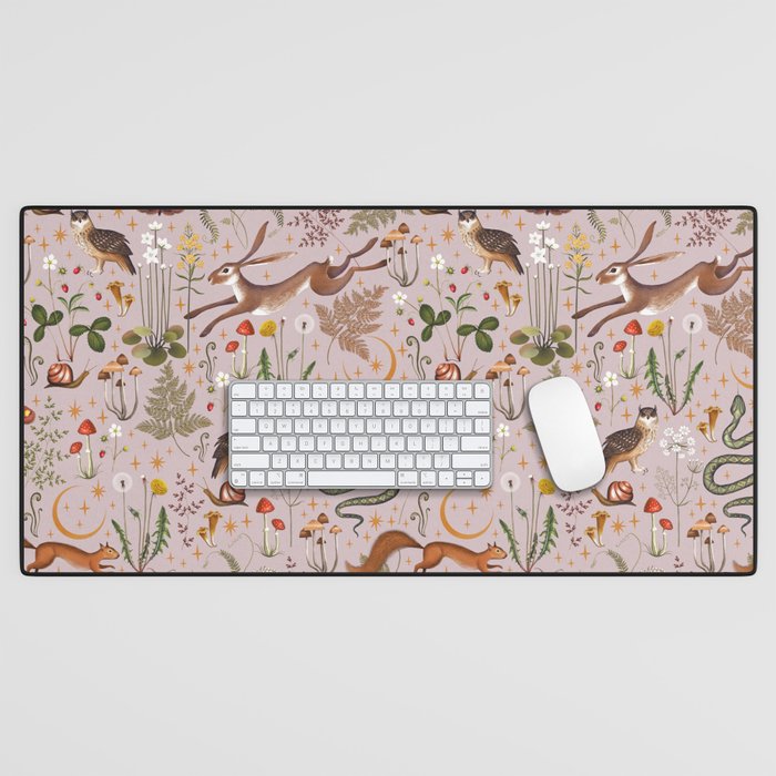 Enchanted Magical Midnight Forest Animals Blush III Desk Mat Gallery Image 1