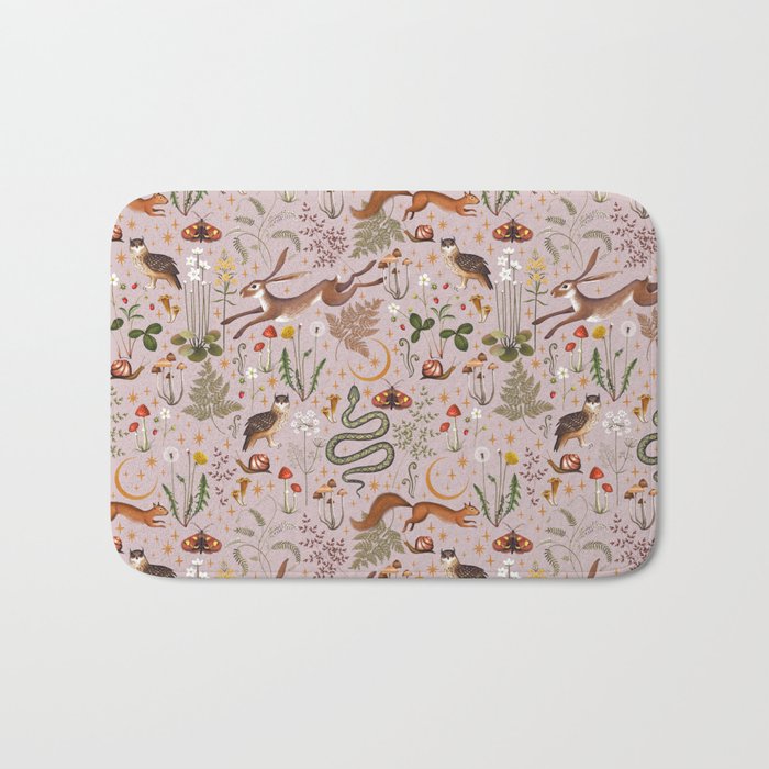 Enchanted Magical Midnight Forest Animals Blush III Bath Mat Gallery Image 1
