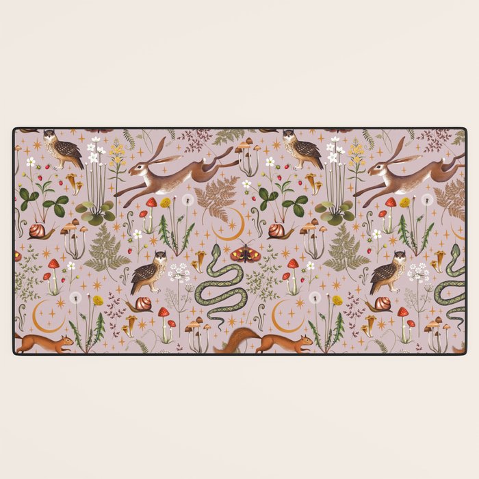 Enchanted Magical Midnight Forest Animals Blush III Desk Mat Gallery Image 3