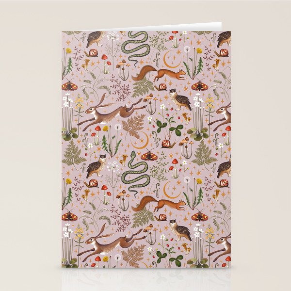 Enchanted Magical Midnight Forest Animals Blush III Stationery Card Gallery Image 2