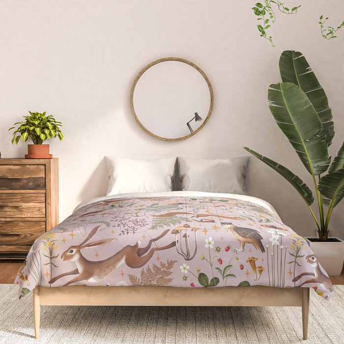 Enchanted Magical Midnight Forest Animals Blush III Comforter Gallery Image 3