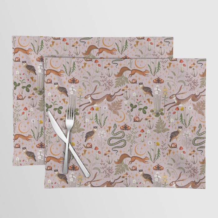 Enchanted Magical Midnight Forest Animals Blush III Placemat Gallery Image 1