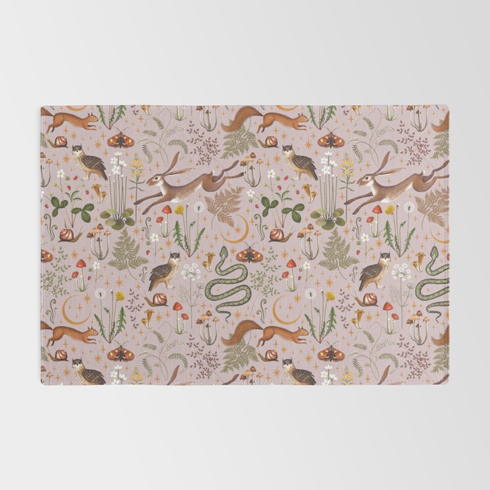 Enchanted Magical Midnight Forest Animals Blush III Rug Gallery Image 2