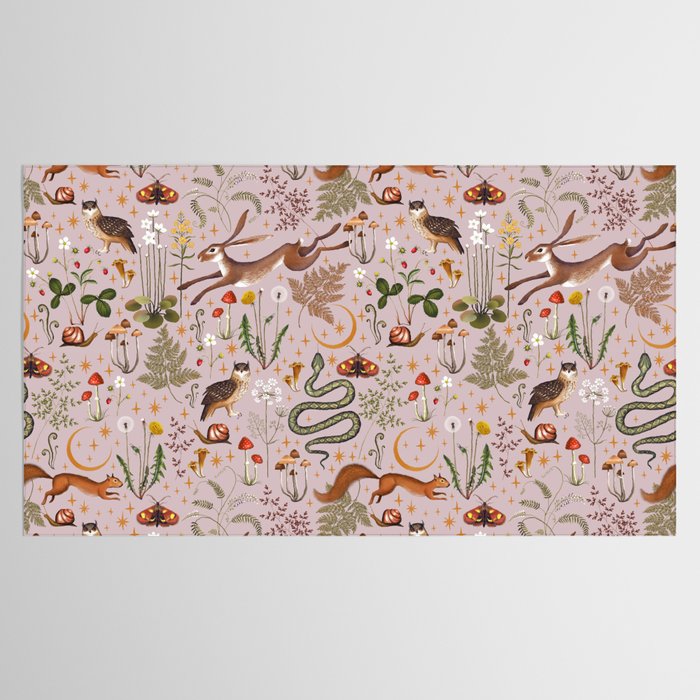 Enchanted Magical Midnight Forest Animals Blush III Tablecloth Gallery Image 2