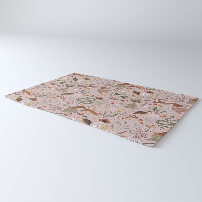 Enchanted Magical Midnight Forest Animals Blush III Rug Gallery Image 3