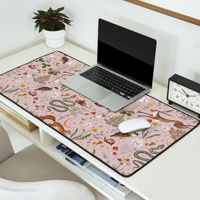 Enchanted Magical Midnight Forest Animals Blush III Desk Mat Gallery Image 2