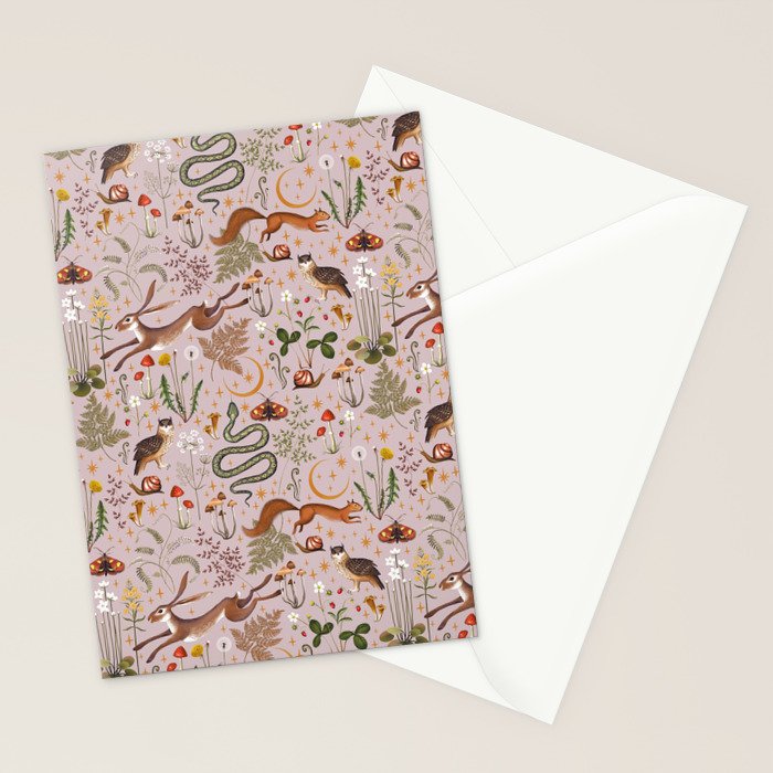 Enchanted Magical Midnight Forest Animals Blush III Stationery Card Gallery Image 2