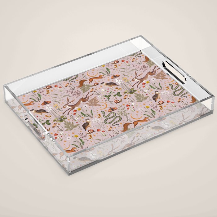 Enchanted Magical Midnight Forest Animals Blush III Acrylic Tray Gallery Image 1