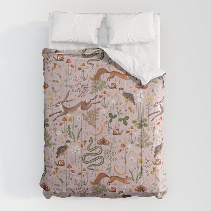 Enchanted Magical Midnight Forest Animals Blush III Comforter Gallery Image 6