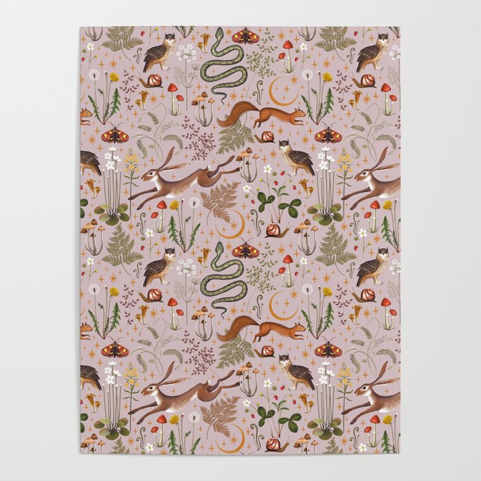 Enchanted Magical Midnight Forest Animals Blush III Poster Gallery Image 4