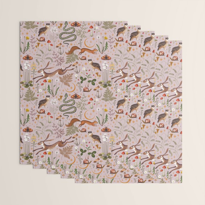 Enchanted Magical Midnight Forest Animals Blush III Wrapping Paper Gallery Image 3