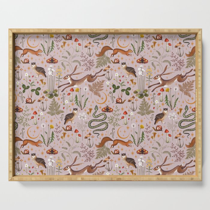 Enchanted Magical Midnight Forest Animals Blush III Serving Tray Gallery Image 1
