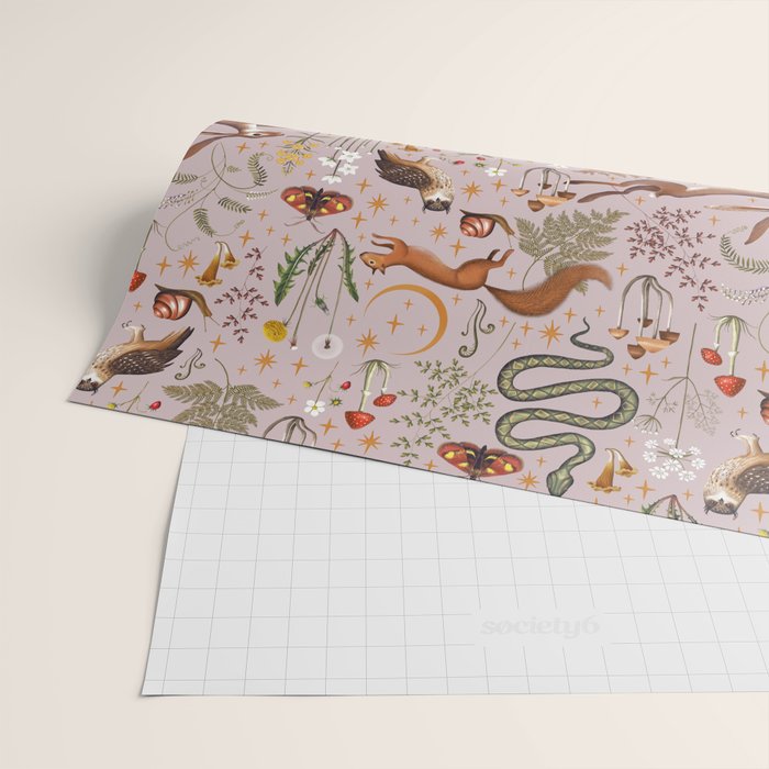Enchanted Magical Midnight Forest Animals Blush III Wrapping Paper Gallery Image 2